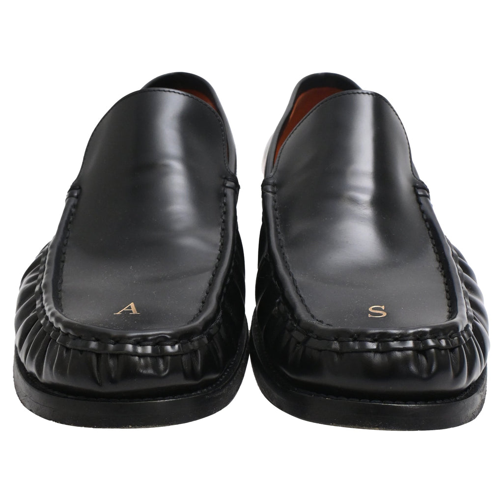 Acne Studios Logo Debossed Loafers in Black Calf Leather
