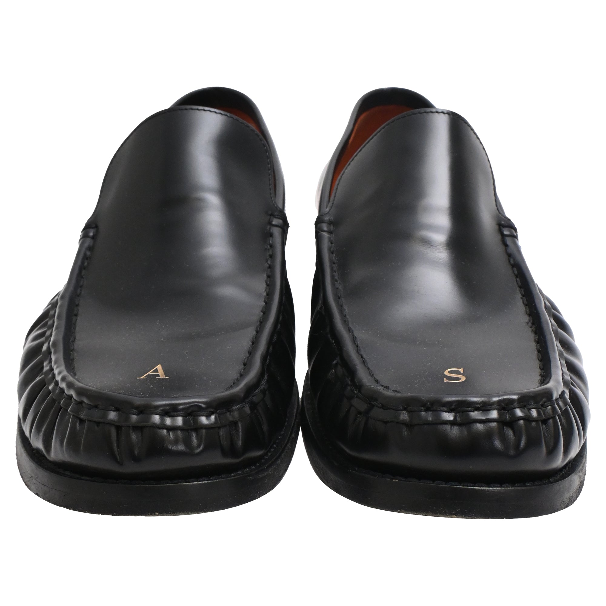 Acne Studios Logo Debossed Loafers in Black Calf Leather