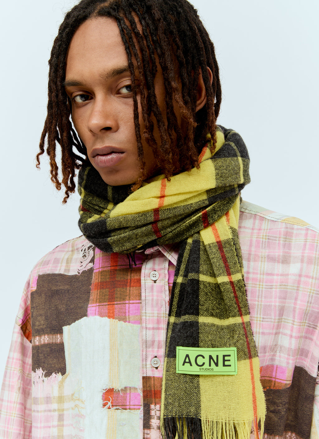 Acne Studios Men Check Fringe Scarf