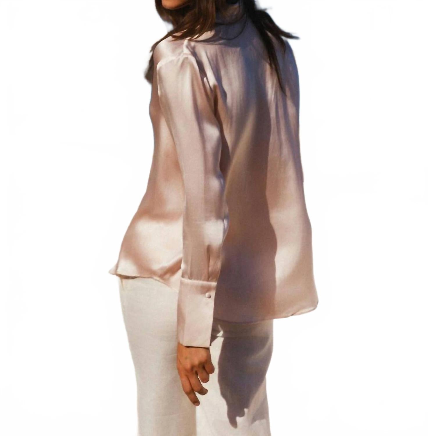 Daria French Cuff Silk Blouse In Rosewater