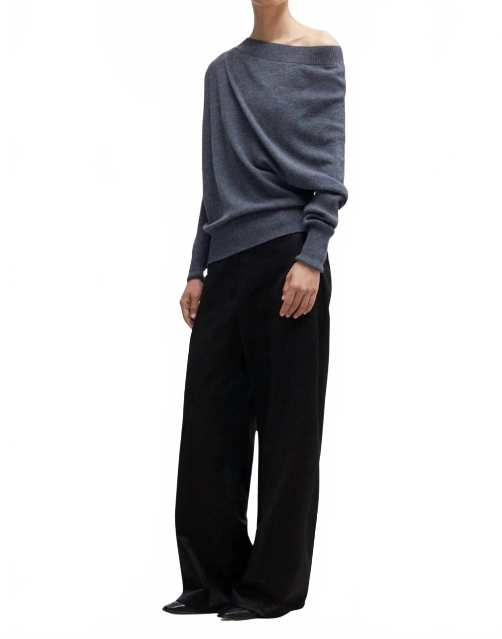 Merino Wool Off Shoulder Sweater In Grey