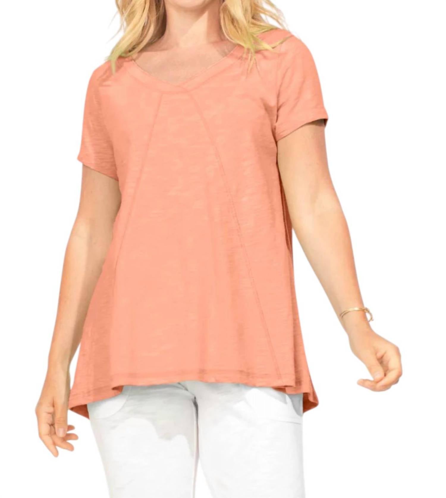 Cotton Slub Vneck Tunic Top In Papaya