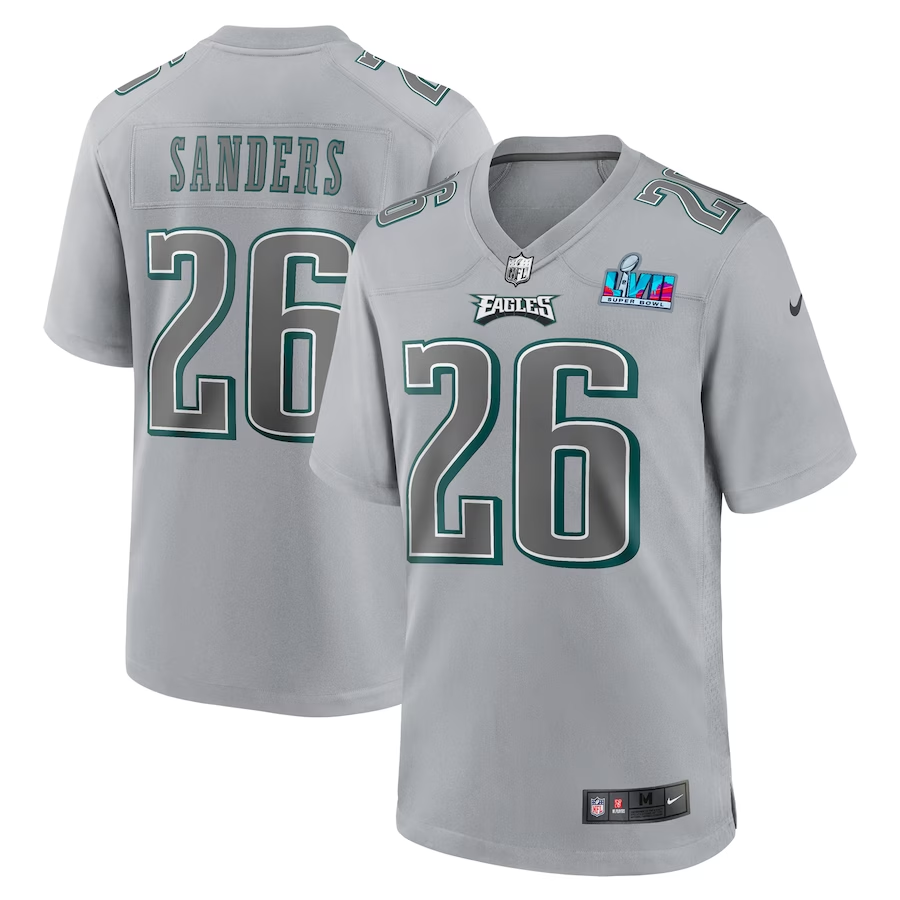 Men's Philadelphia Eagles Miles Sanders #26 Gray Super Bowl LVII Patch Atmosphere Fashion Game jersey