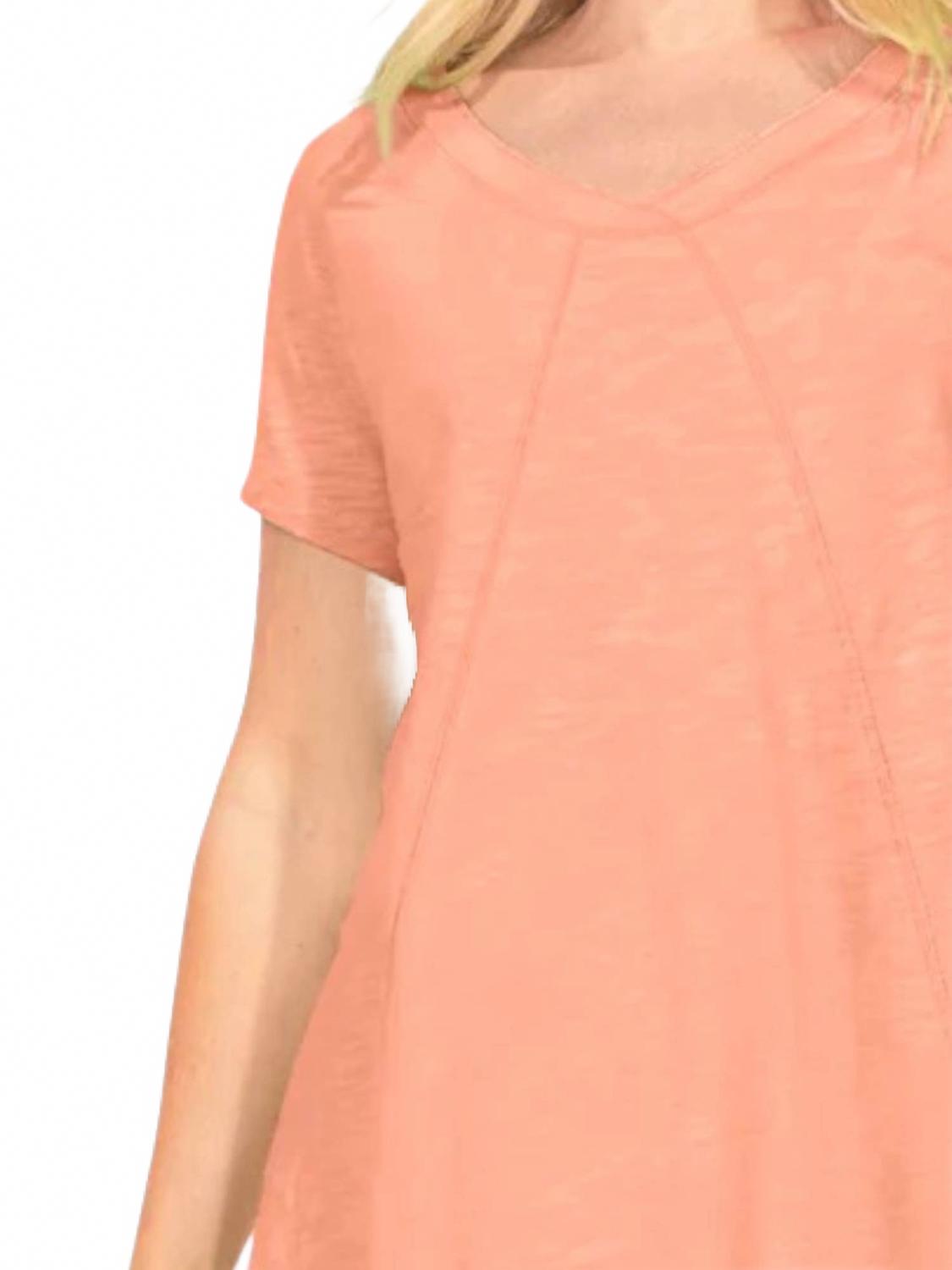 Cotton Slub Vneck Tunic Top In Papaya