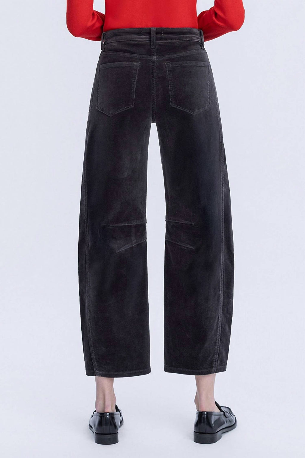 High Rise Crop Corduroy Barrel Jeans In Dark Gray