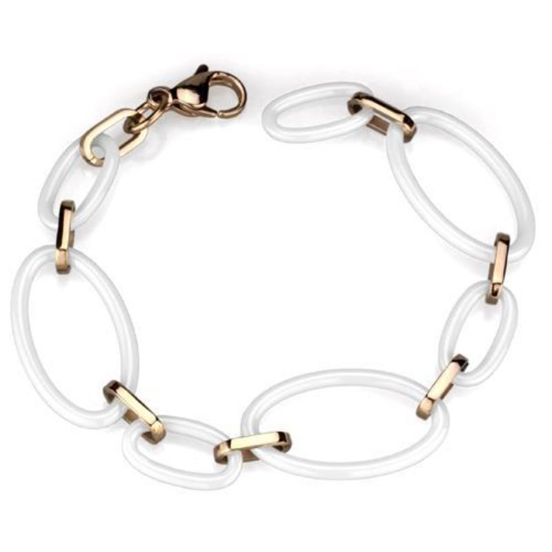 IP Rose Gold(Ion Plating) Stainless Steel Bracelet with Ceramic in White