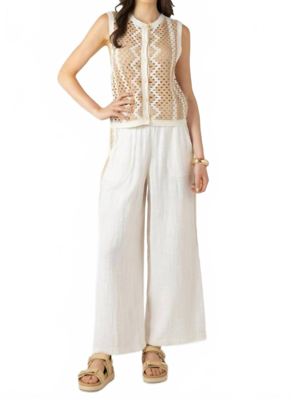 Coastal Escape Crochet Top In Beige