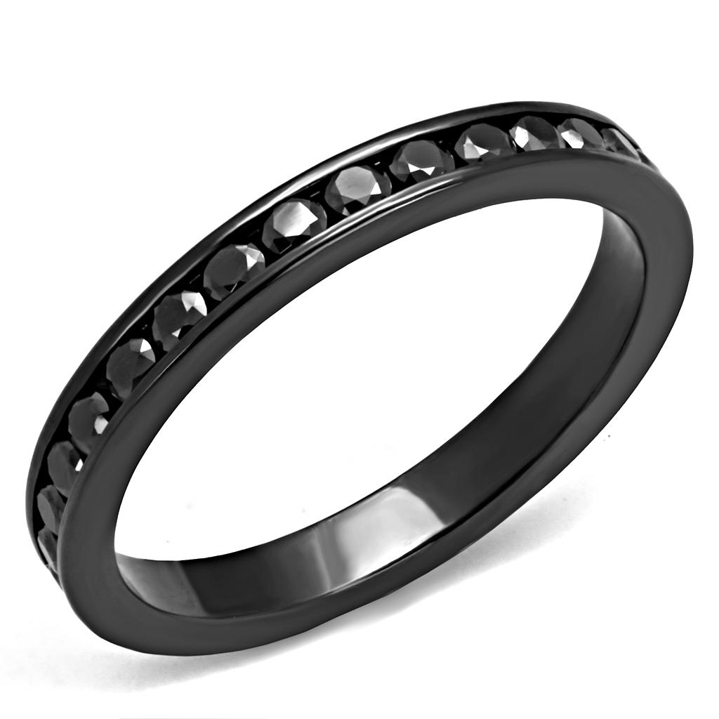 IP Light Black Brass Ring with AAA Grade CZ in Light Gray