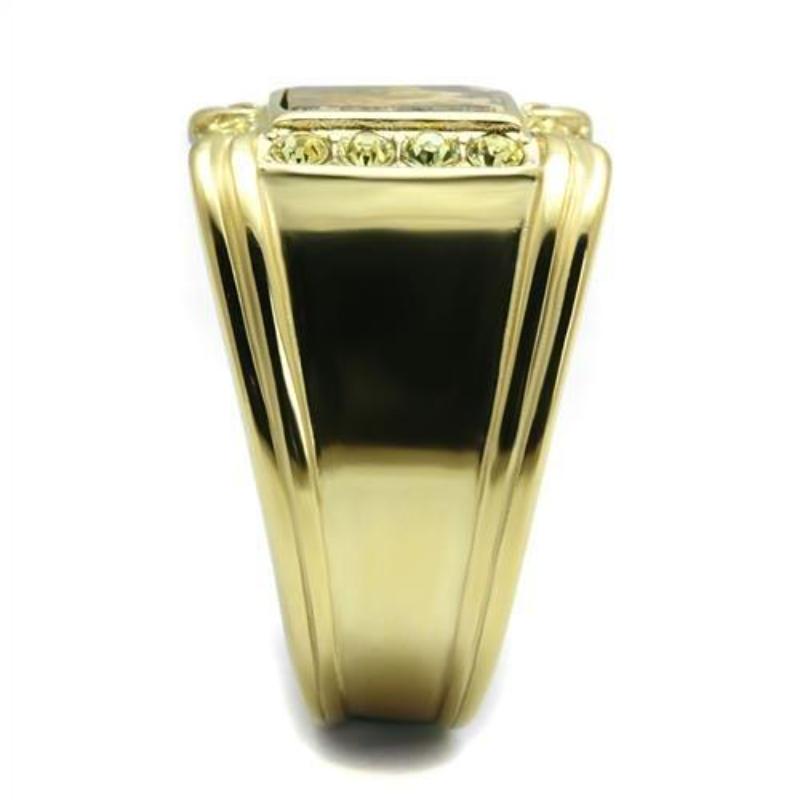 IP Gold(Ion Plating) Stainless Steel Ring with Semi-Precious Oligoclase in Smoked Quartz