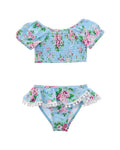 Flap Happy 2pc Blue Country Floral Top & Bikini Bottom Set