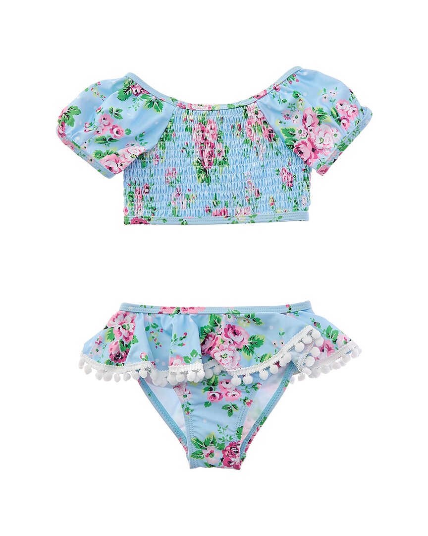 Flap Happy 2pc Blue Country Floral Top & Bikini Bottom Set