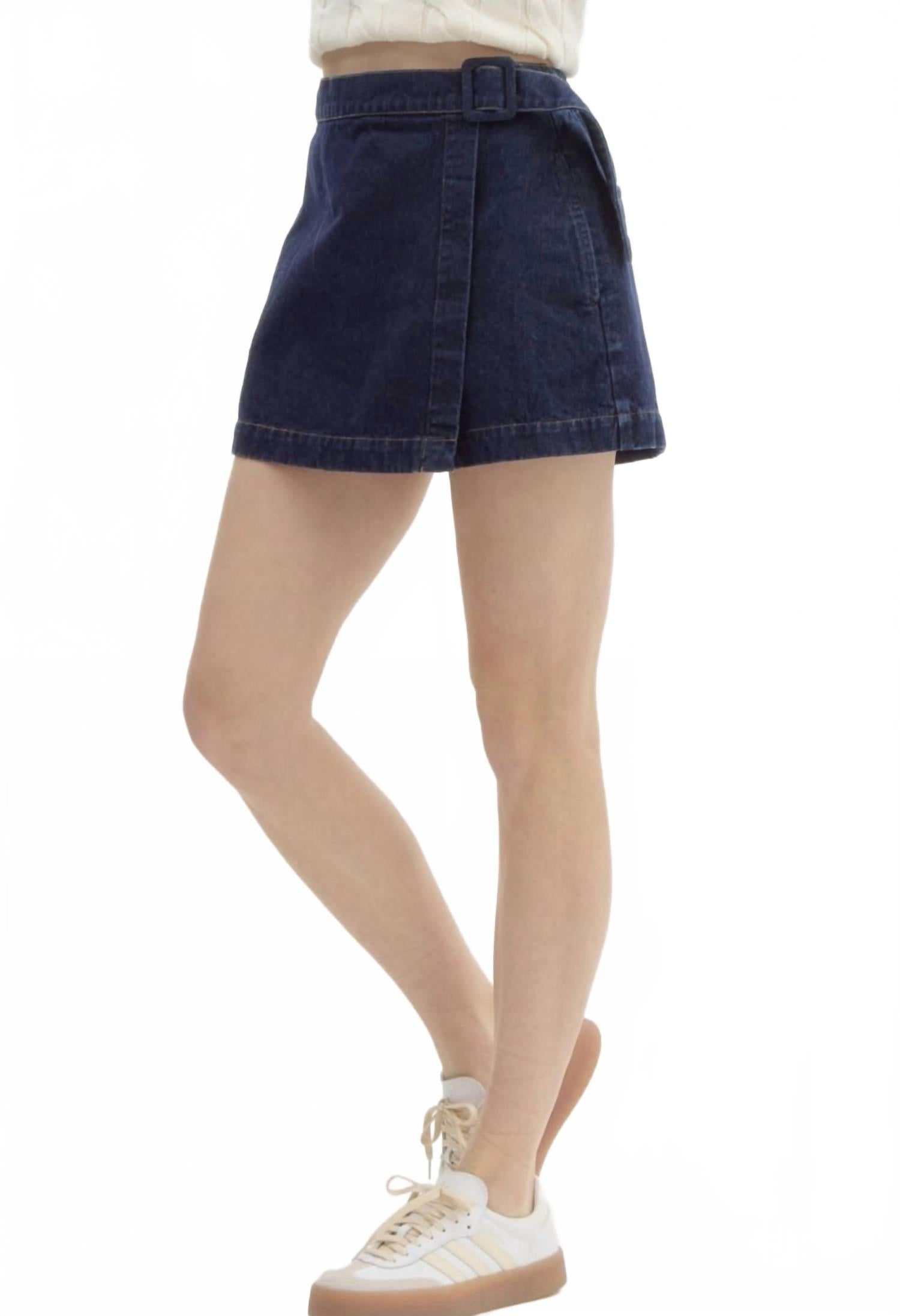Wrap Belted Skort In Denim