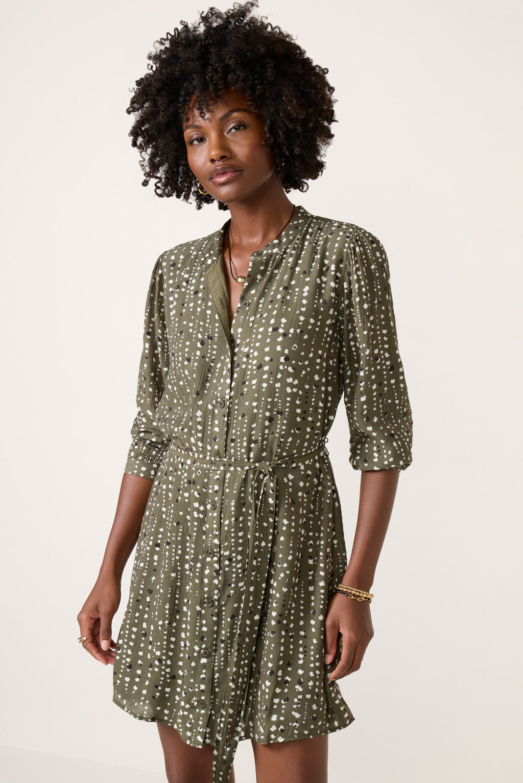 Women's Puff Sleeve Belted Shirt Dress