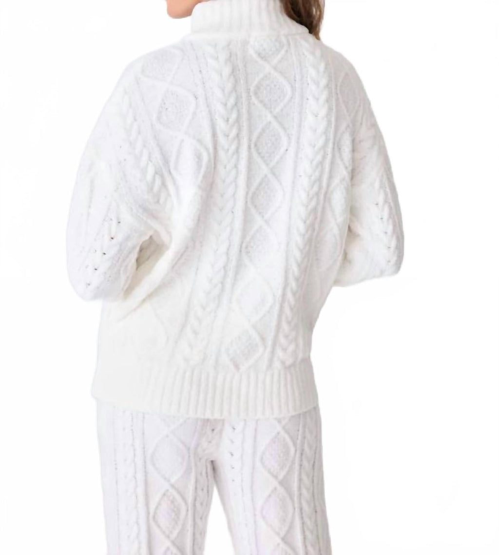 Chenille Cozy Cable Quarter Zip Sweater In Ivory