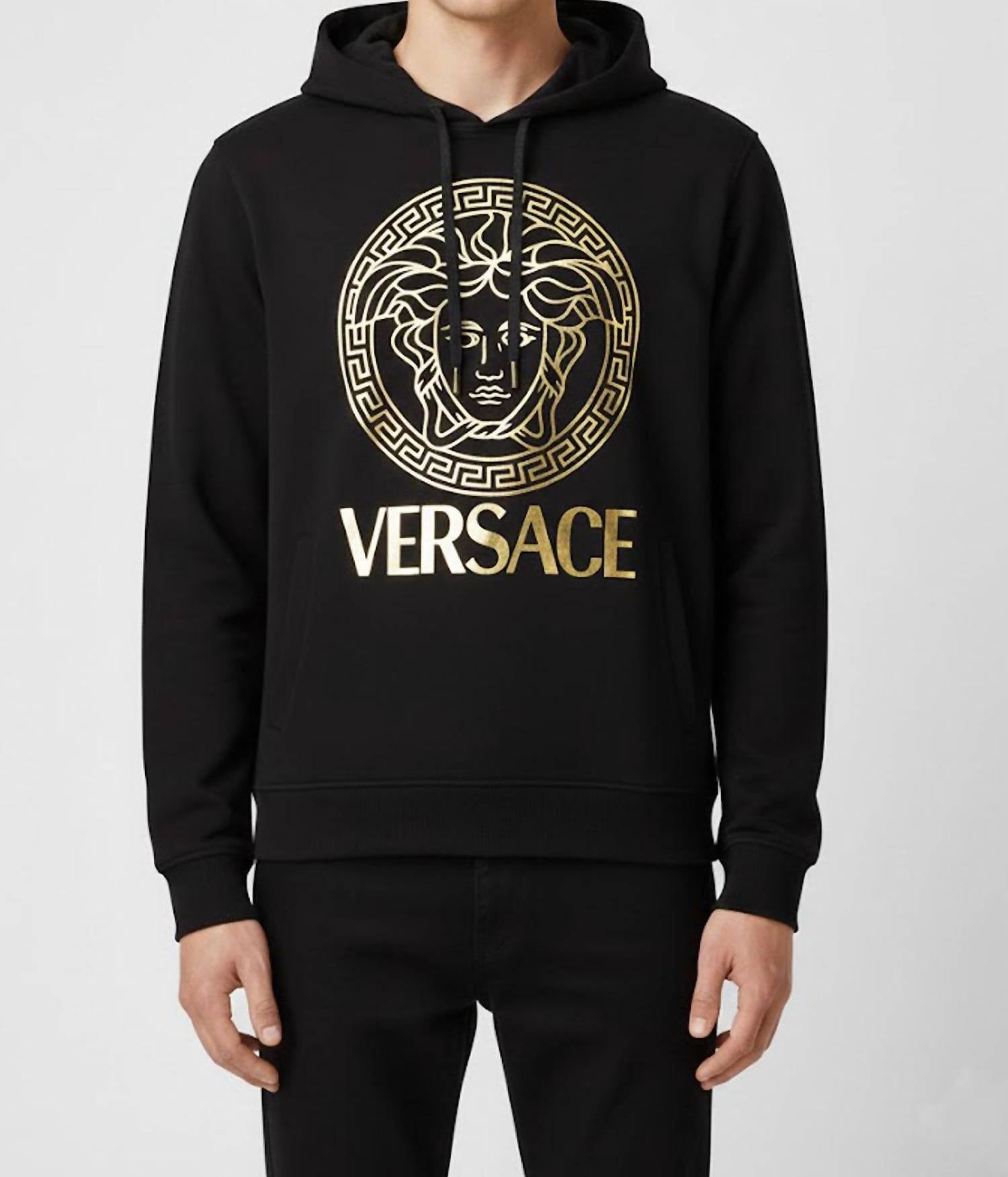 Medusa Cotton Hoodie In Black