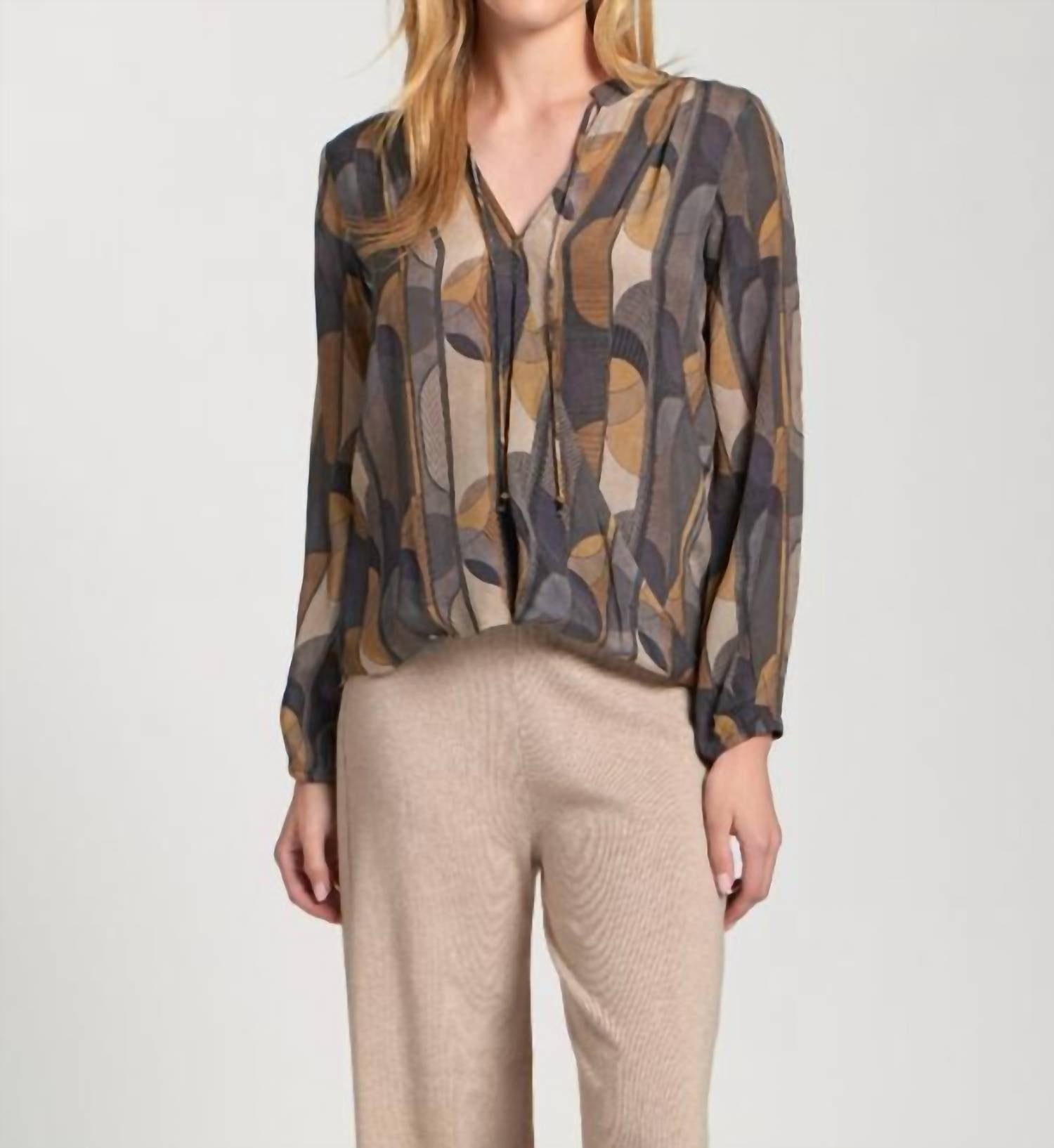 Crossover Top With Tassel In Gray Multi