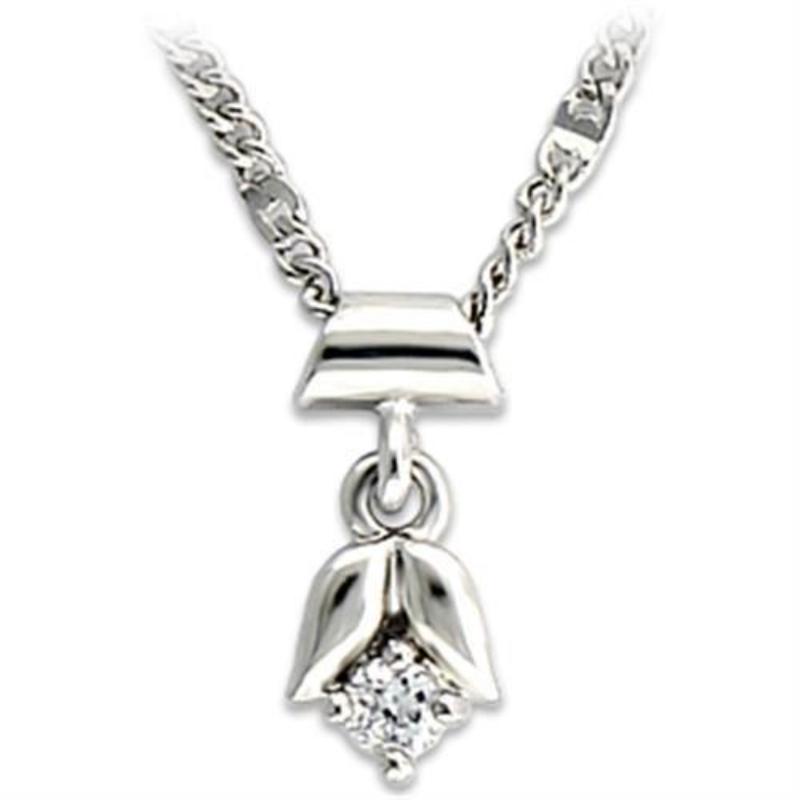 Rhodium Brass Chain Pendant with AAA Grade CZ in Clear