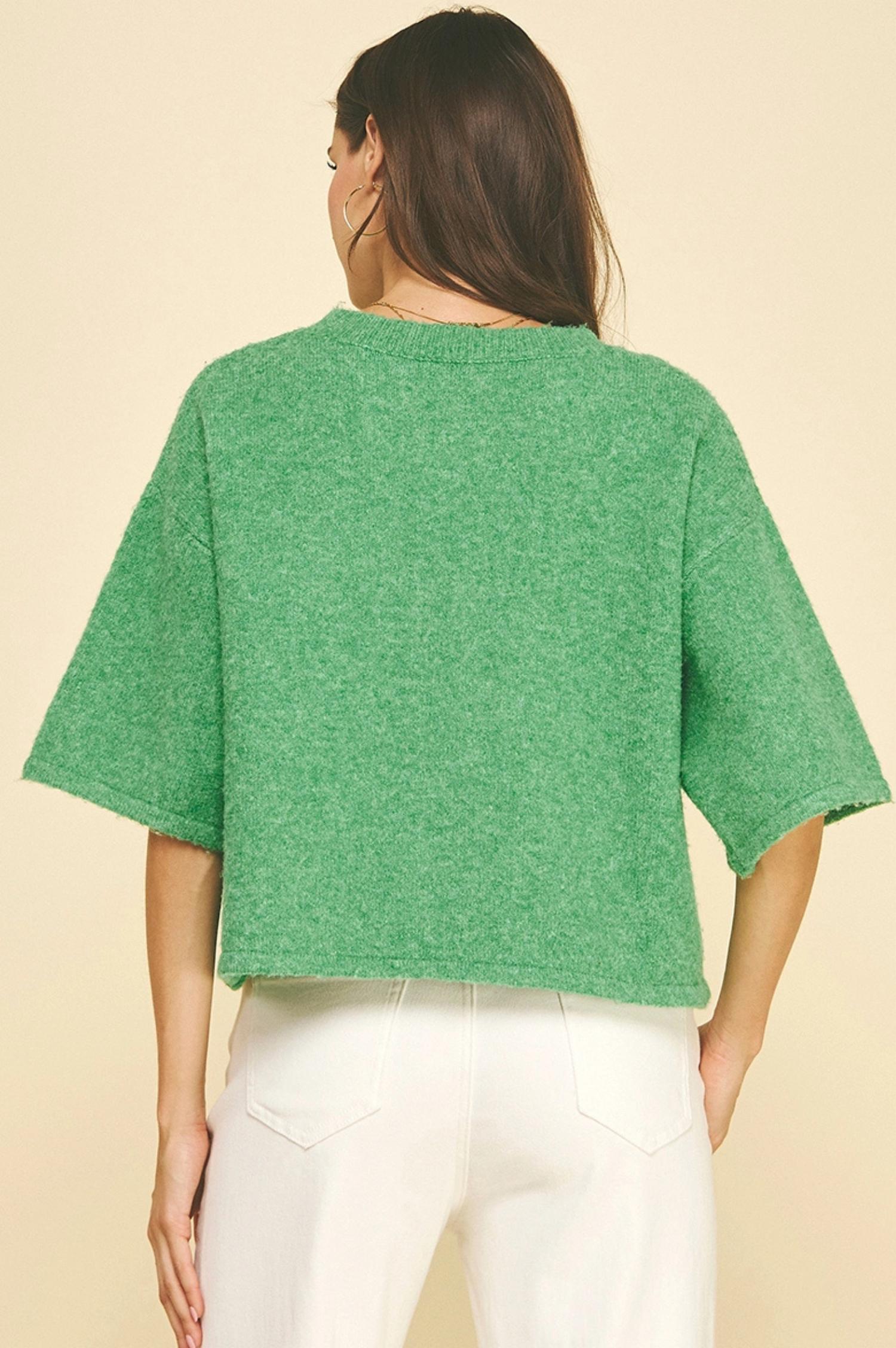 Abby Button Down Short Sleeve Sweater In Green
