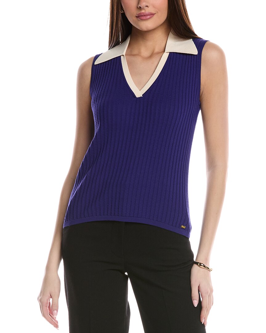 St. John Textured Rib Knit Collar Shell