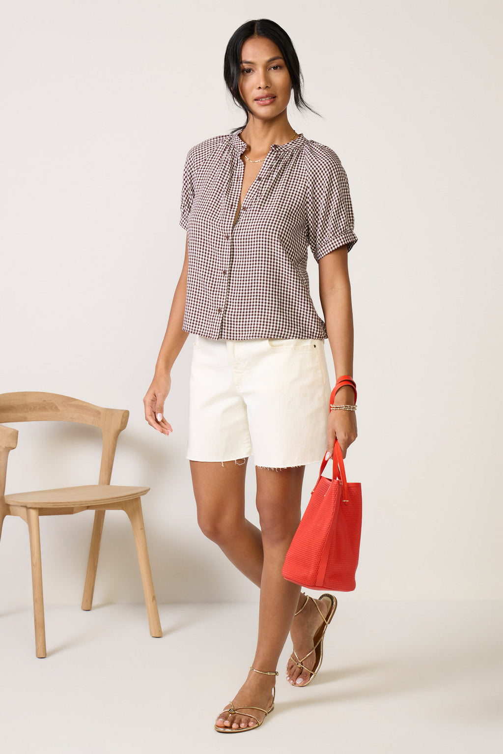 Women's Gingham Raglan Blouse