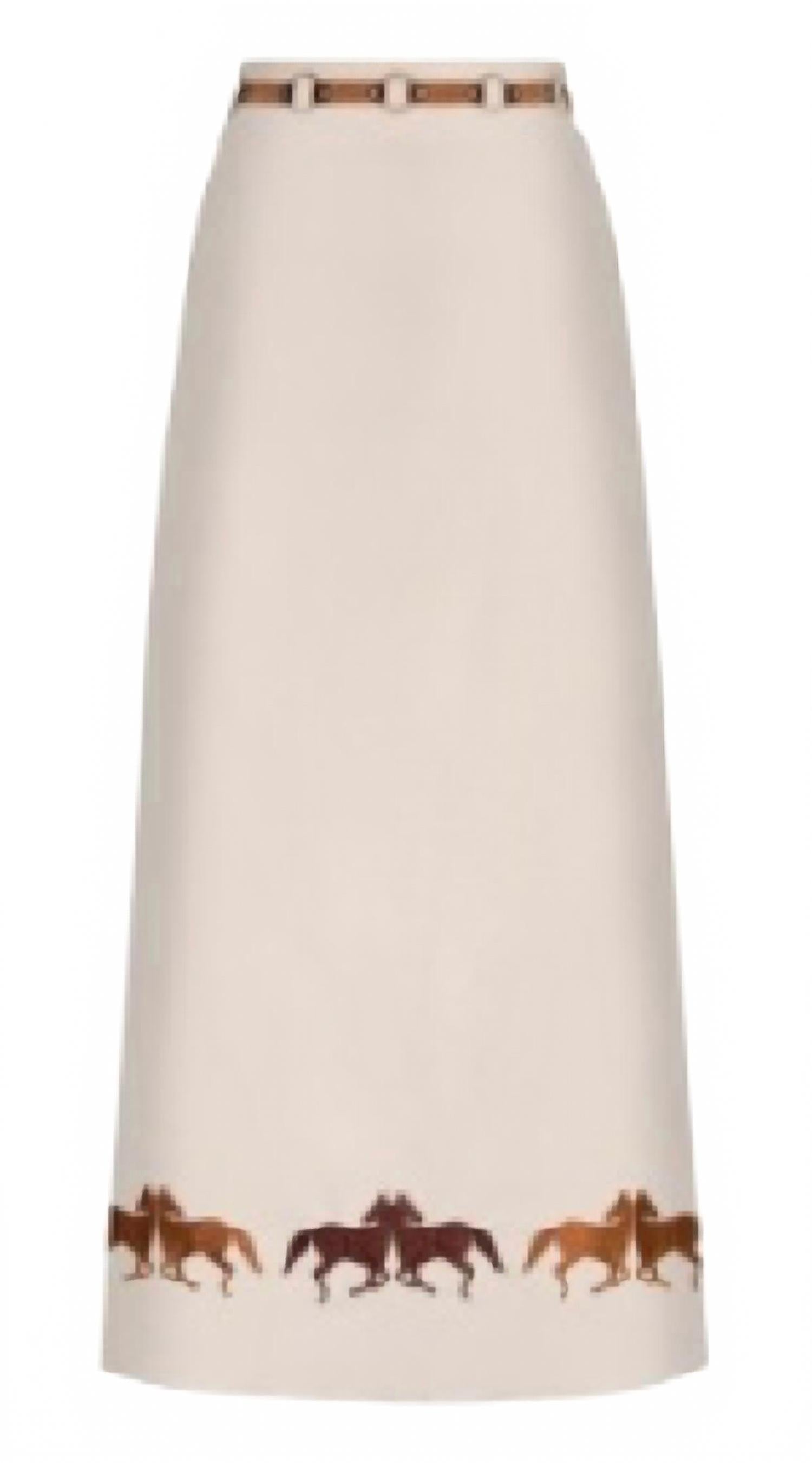 El Carmen Embroidered Canvas Midi Skirt In Ivory