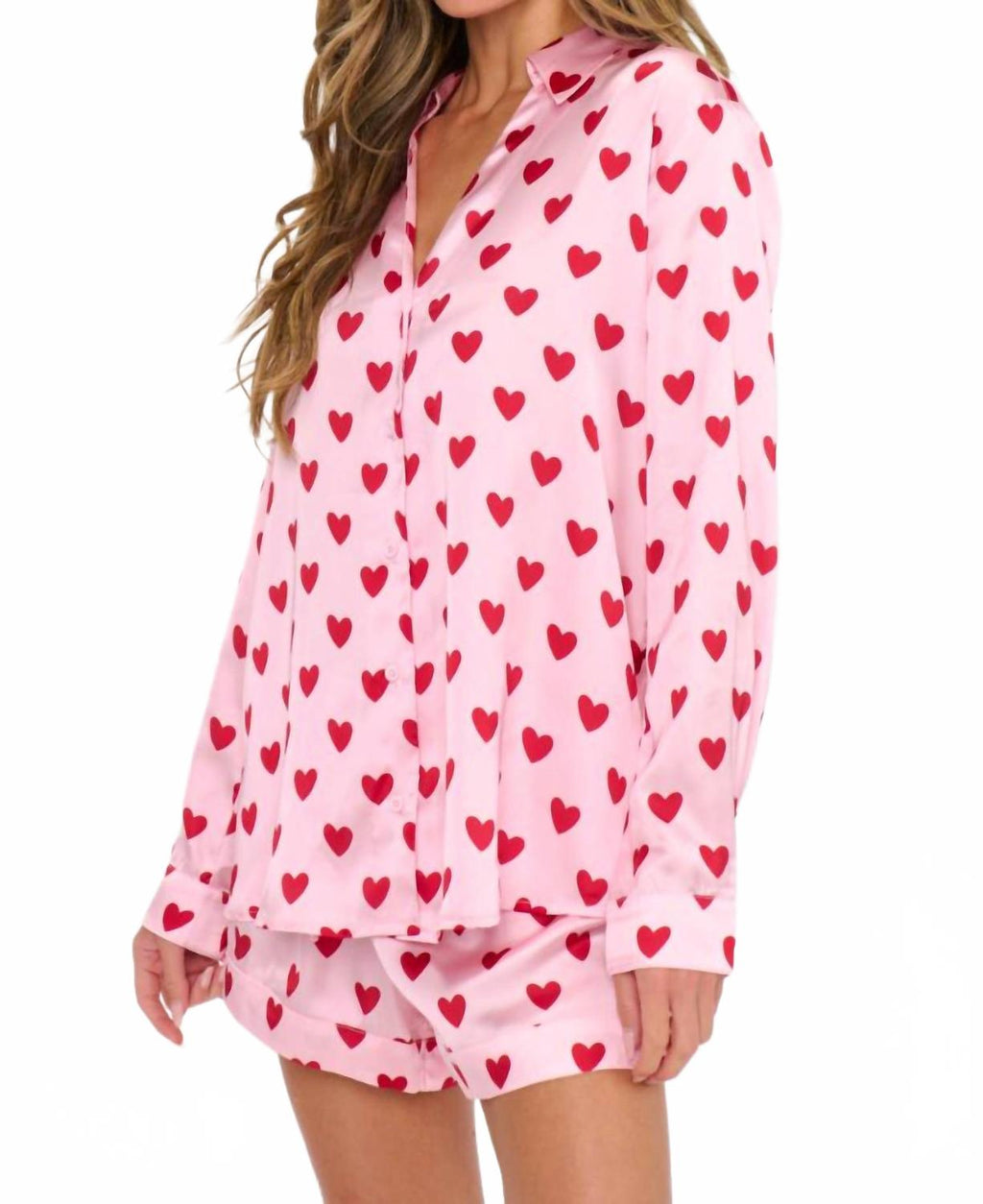 Early Riser Pajama Set In Pink Queen Of Hearts Silky