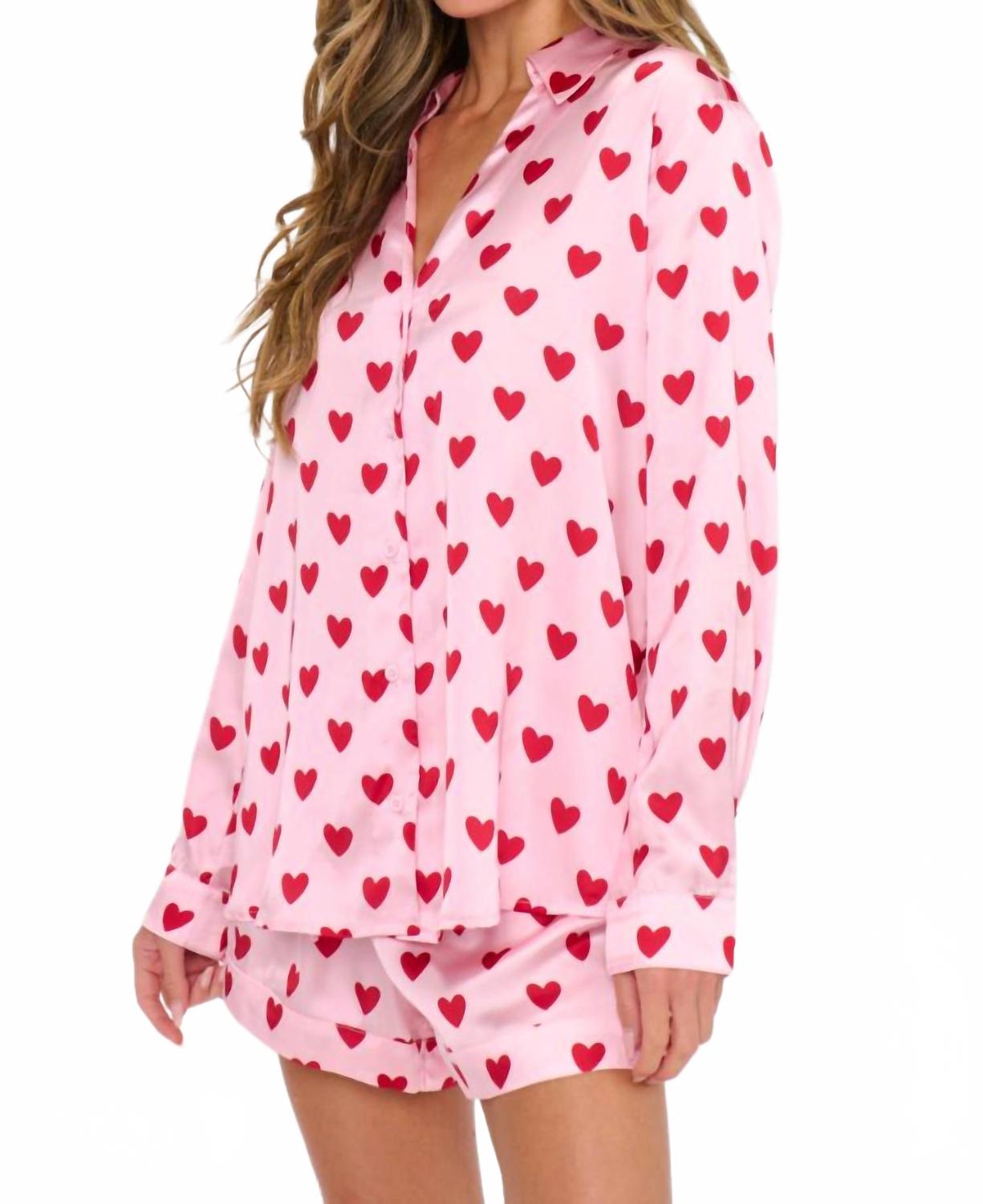 Early Riser Pajama Set In Pink Queen Of Hearts Silky