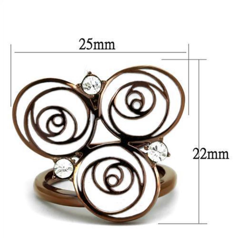 IP Coffee light Stainless Steel Ring with Top Grade Crystal in Clear