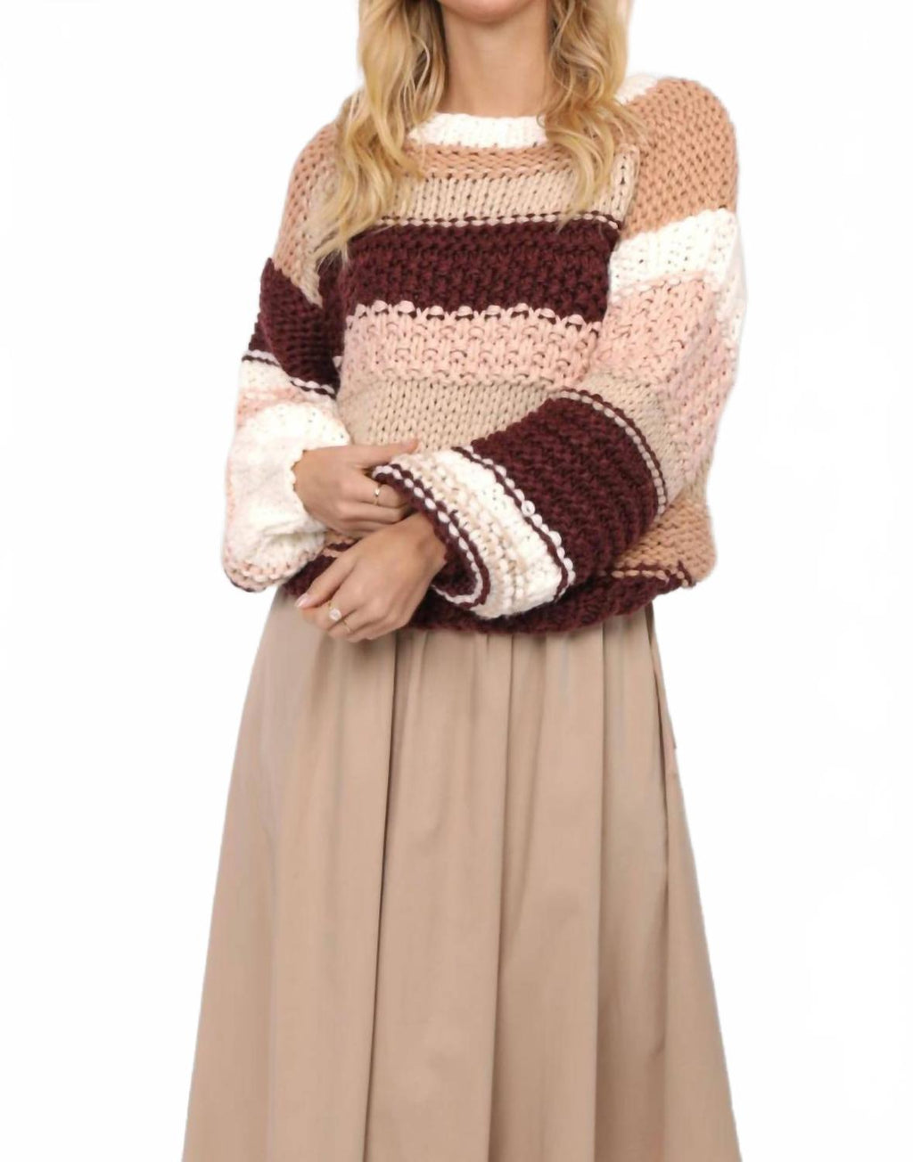 Butter Pecan Chunky Sweater In Burgundy Multi