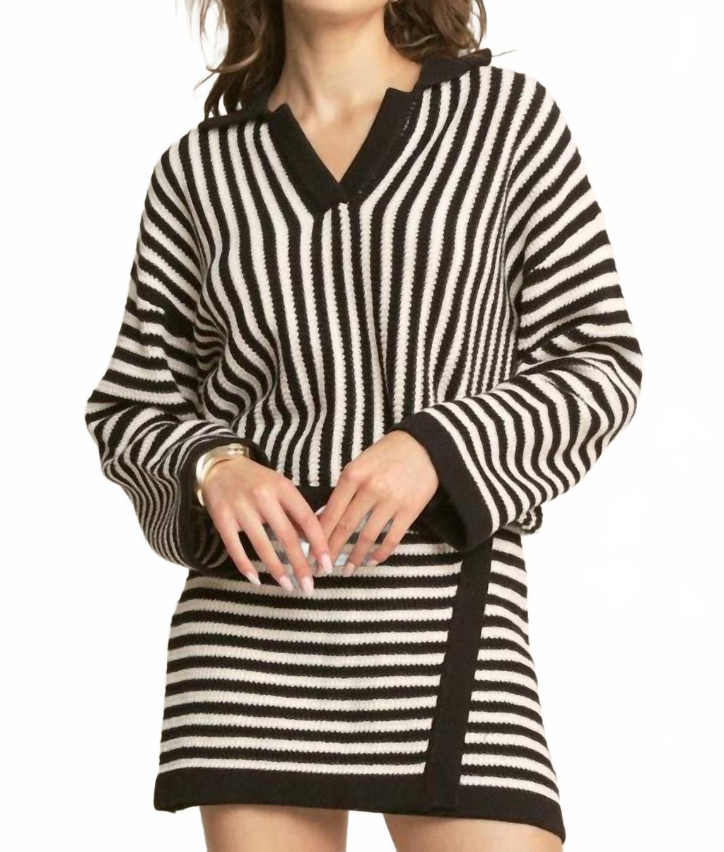 Knitted Wrap Skirt In Black/white