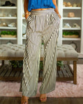 Striped Elastic Waist Straight Leg Pants In Black/ White