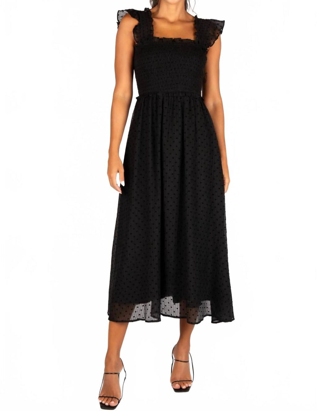 Heart Organza Midi Dress In Black