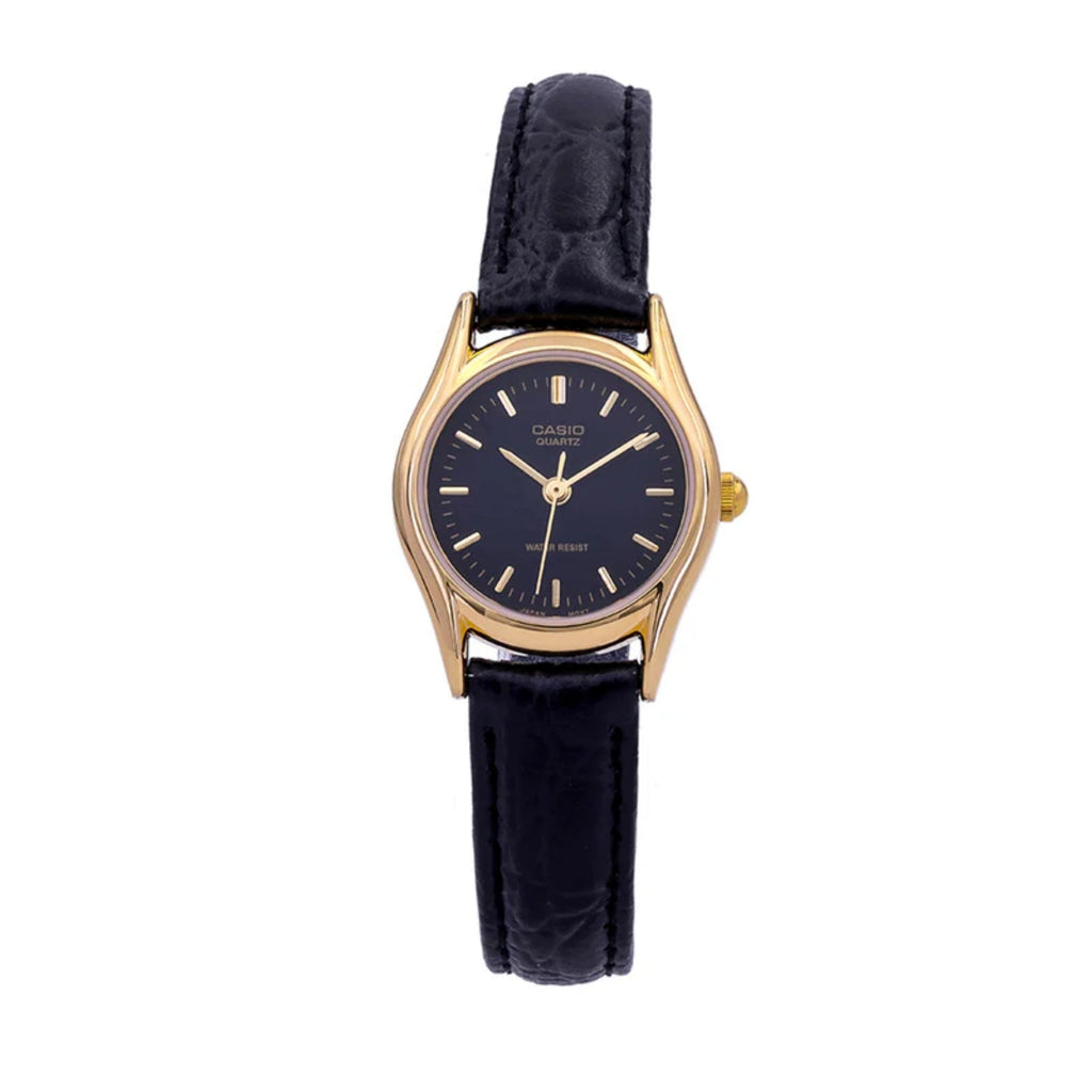 Casio Women’s Black Leather Strap Analog Watch with Black Dial - LTP-1094Q-1ARDF