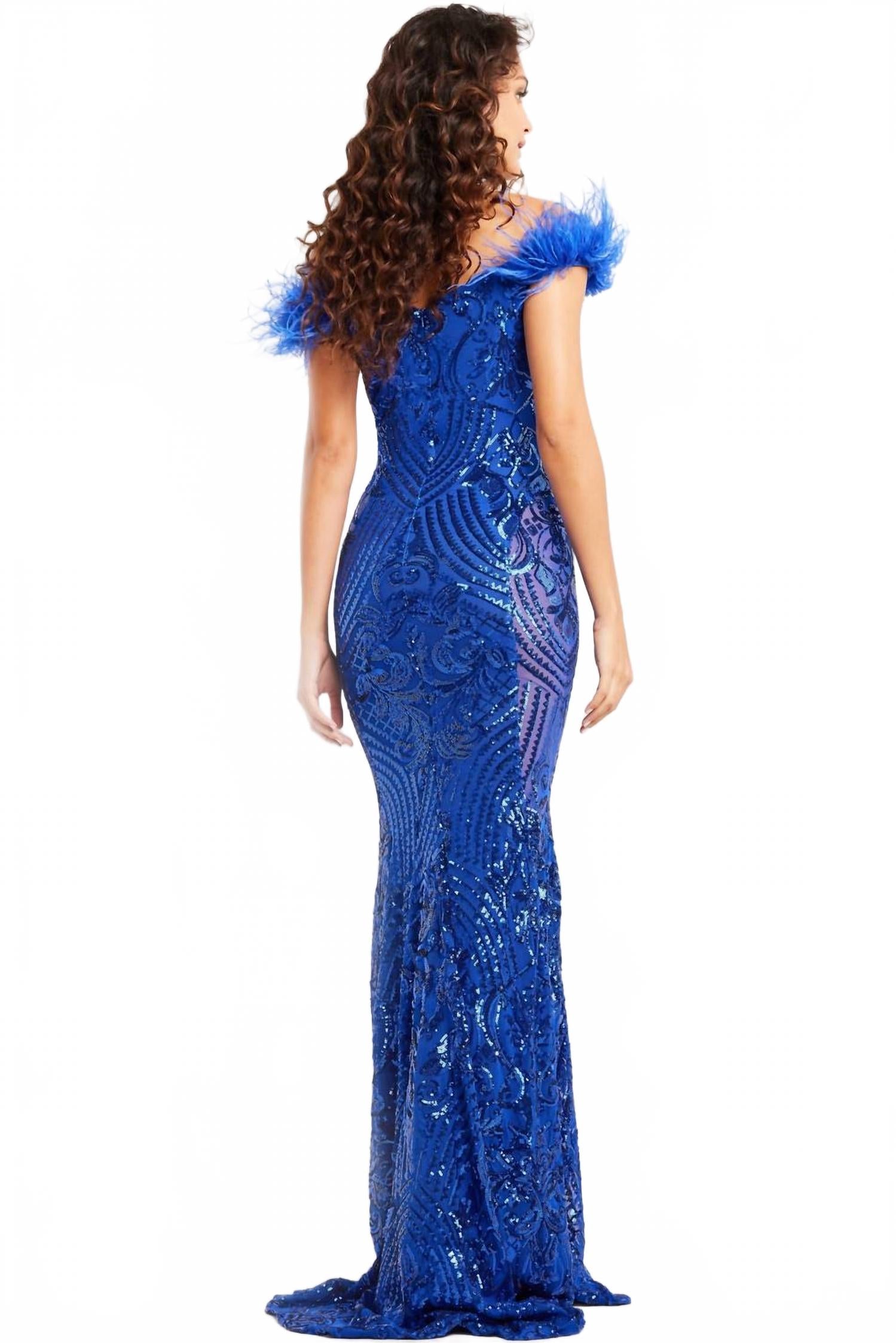 Sequin Off The Shoulder Dress In Royal