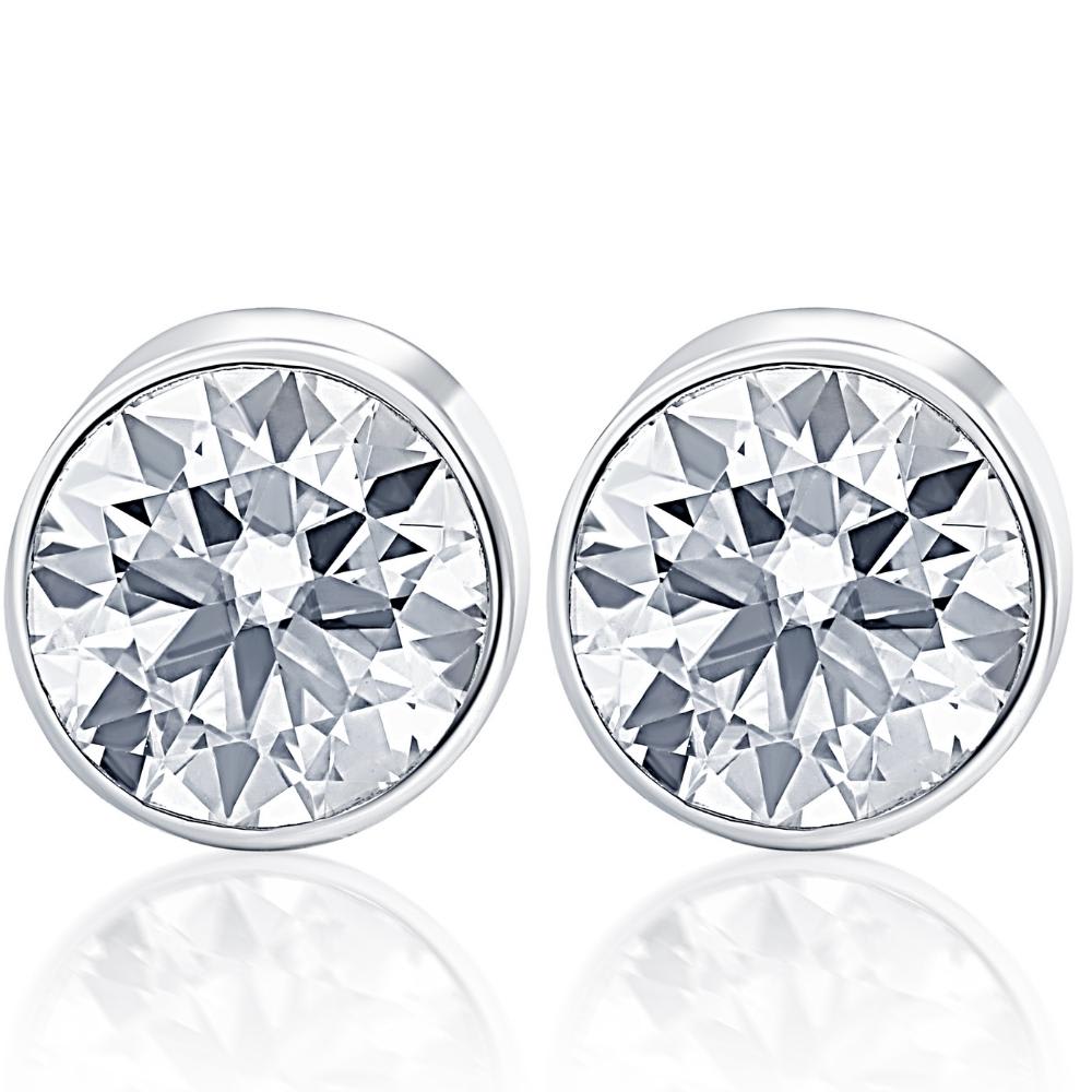 .20Ct Round Brilliant Cut Natural Quality VS2-SI1 Diamond Stud Earrings in 14K Gold Round Bezel Setting