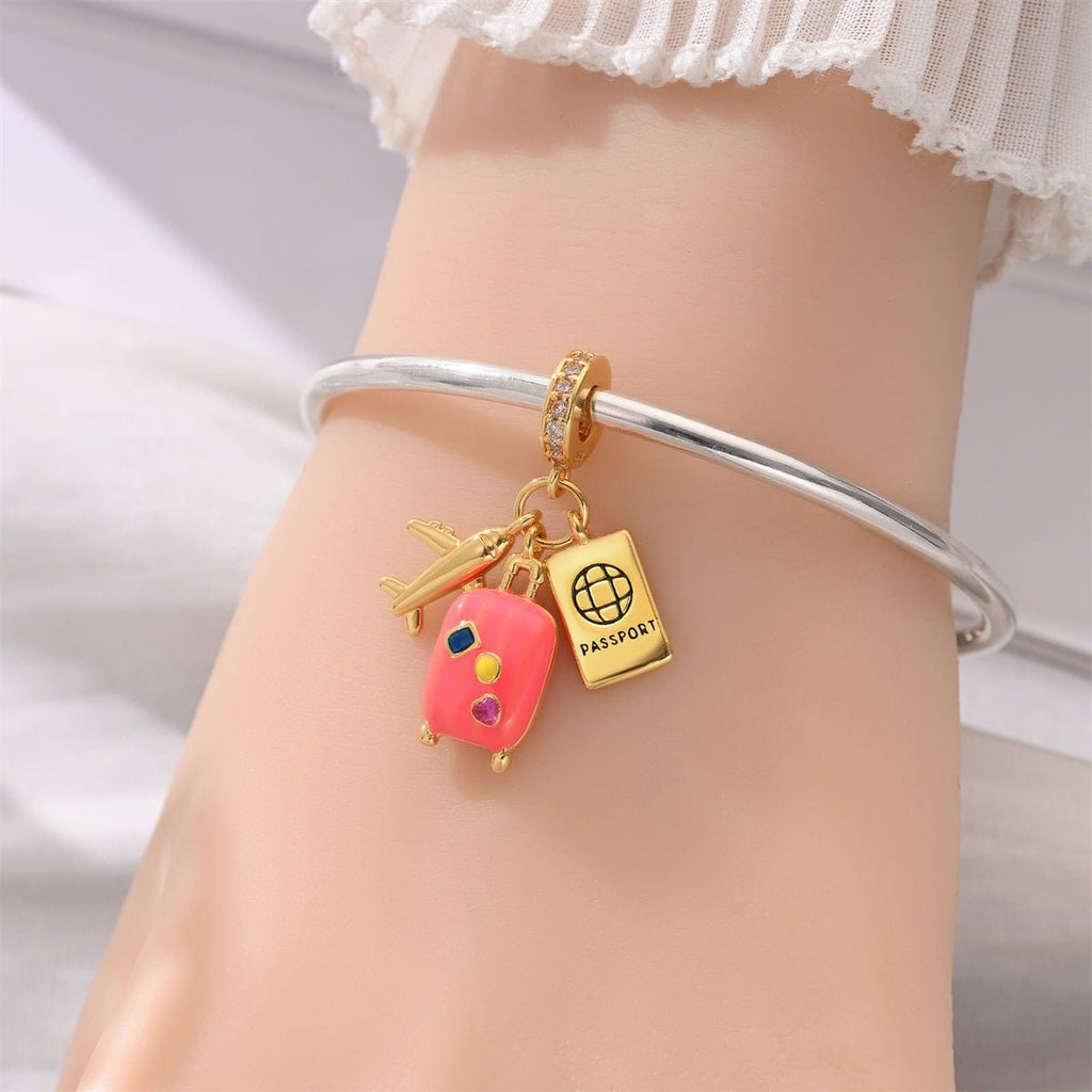 Airplane, Passport & Suitcase Travel Dangle Charm