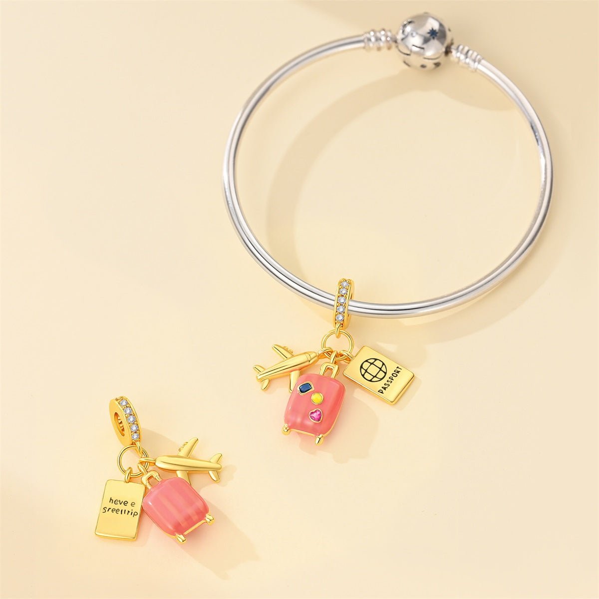 Airplane, Passport & Suitcase Travel Dangle Charm