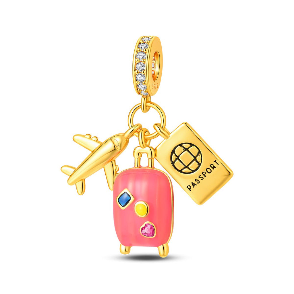 Airplane, Passport & Suitcase Travel Dangle Charm
