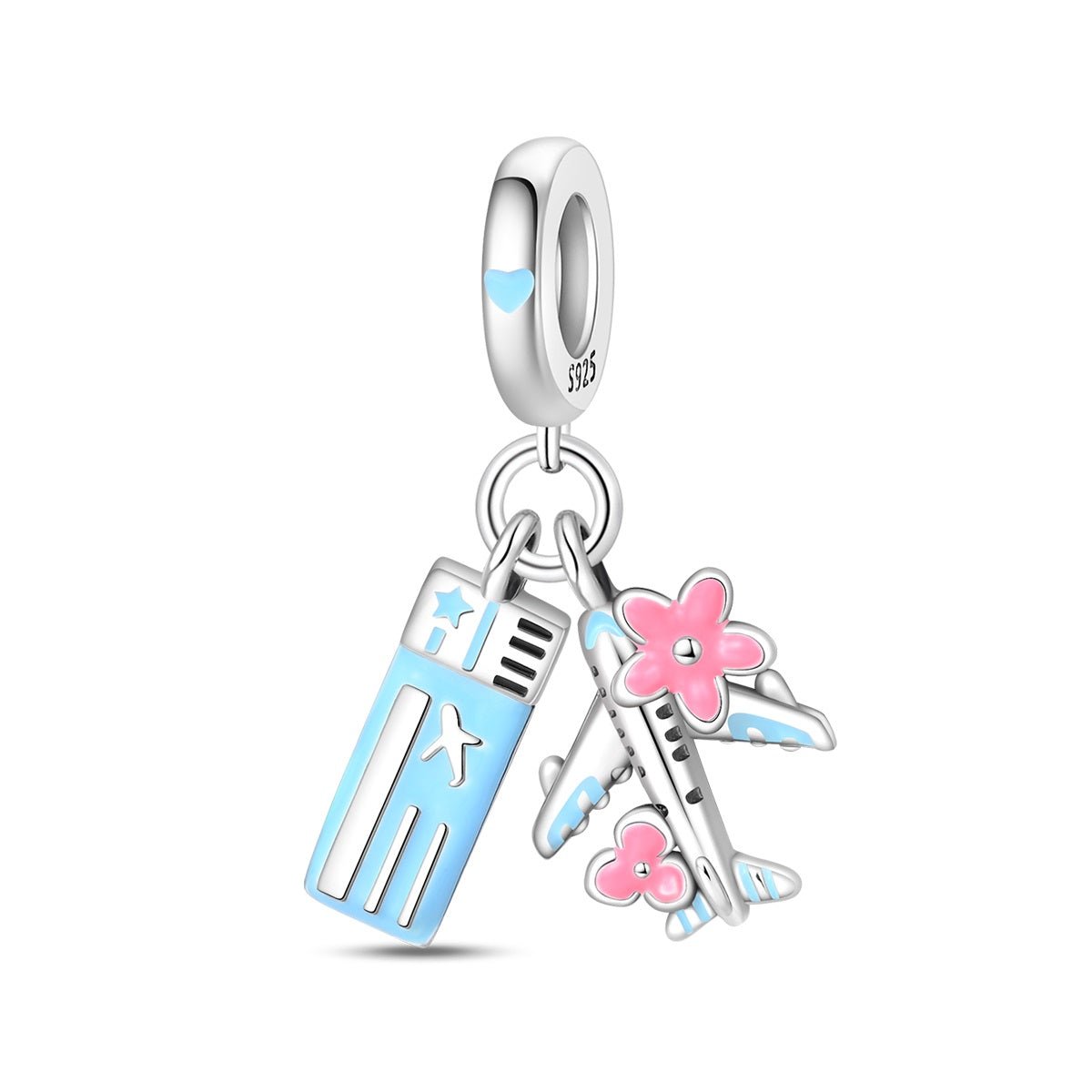 Airplane with Ticket & Flowers Dangle Charm