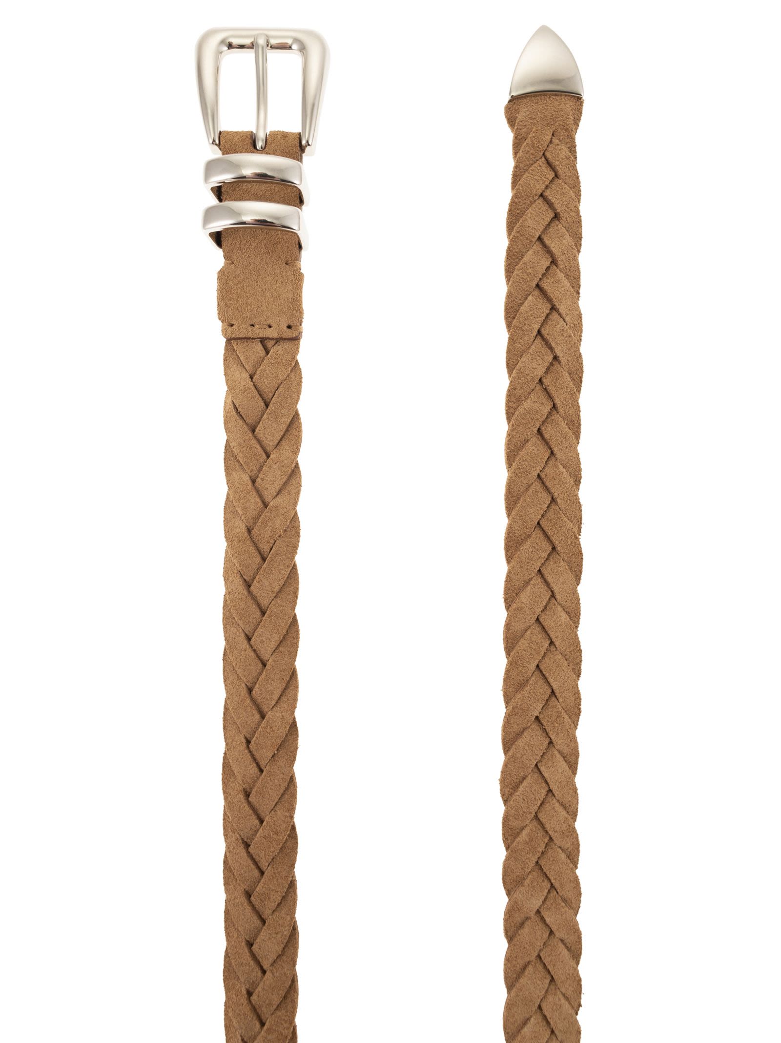 Brunello Cucinelli Men Reversed Calfskin Belt With Braided Tip