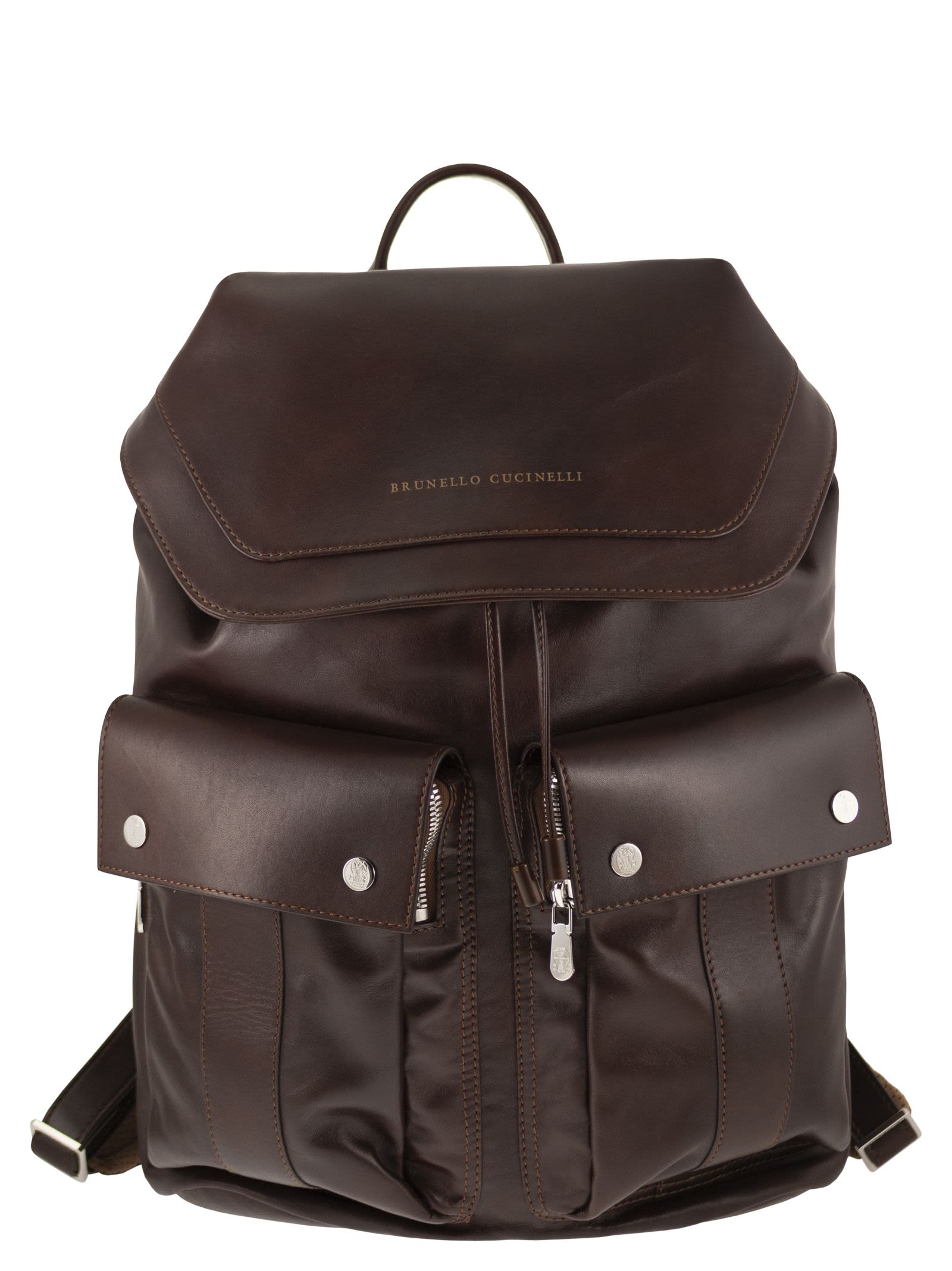 Brunello Cucinelli Men Leather Backpack With Utility Pockets