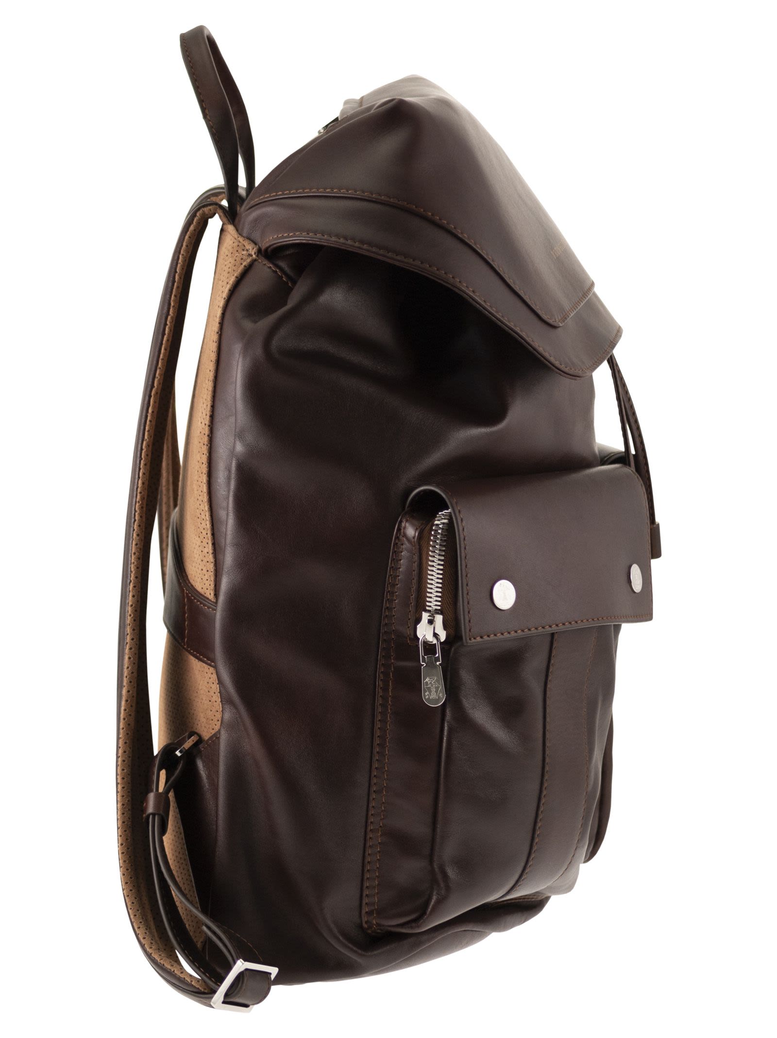 Brunello Cucinelli Men Leather Backpack With Utility Pockets
