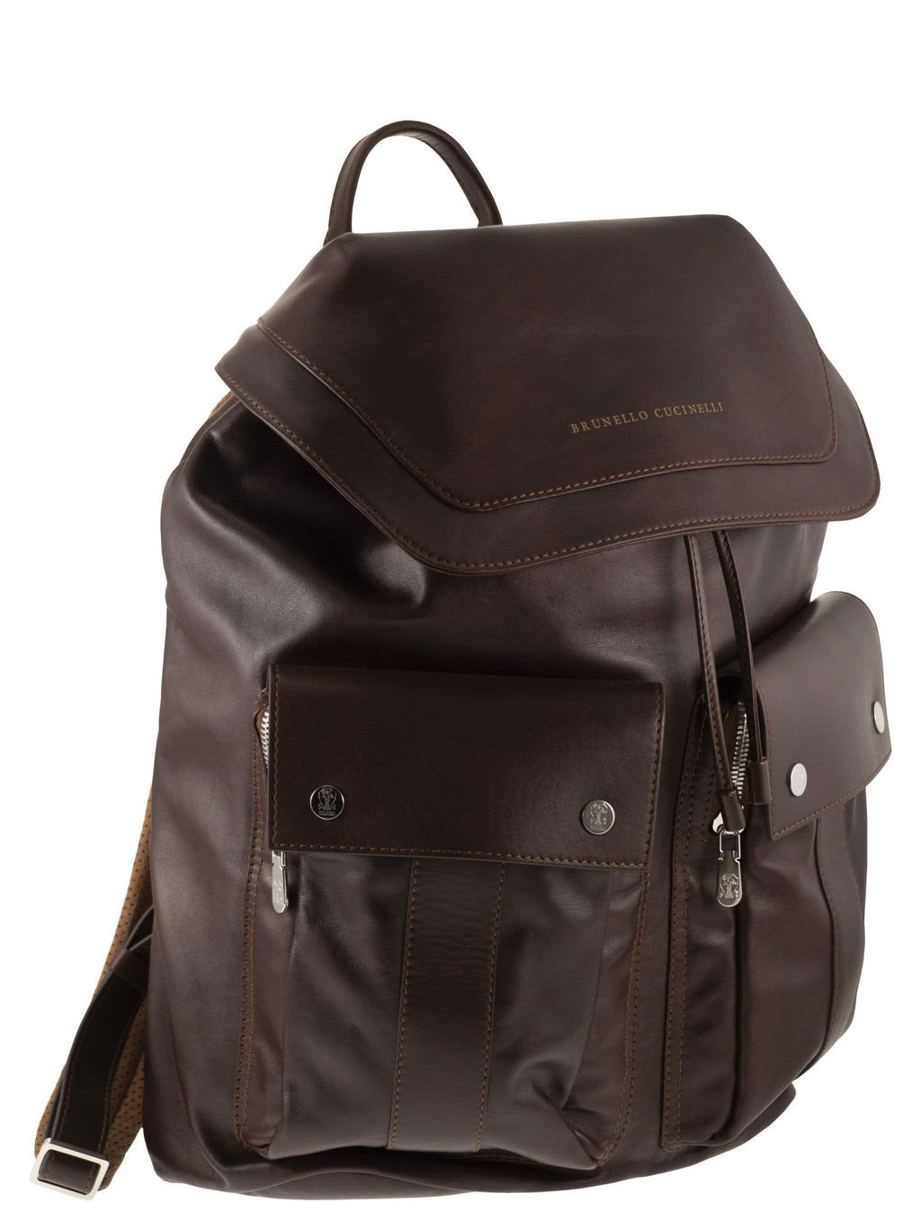 Brunello Cucinelli Men Leather Backpack With Utility Pockets