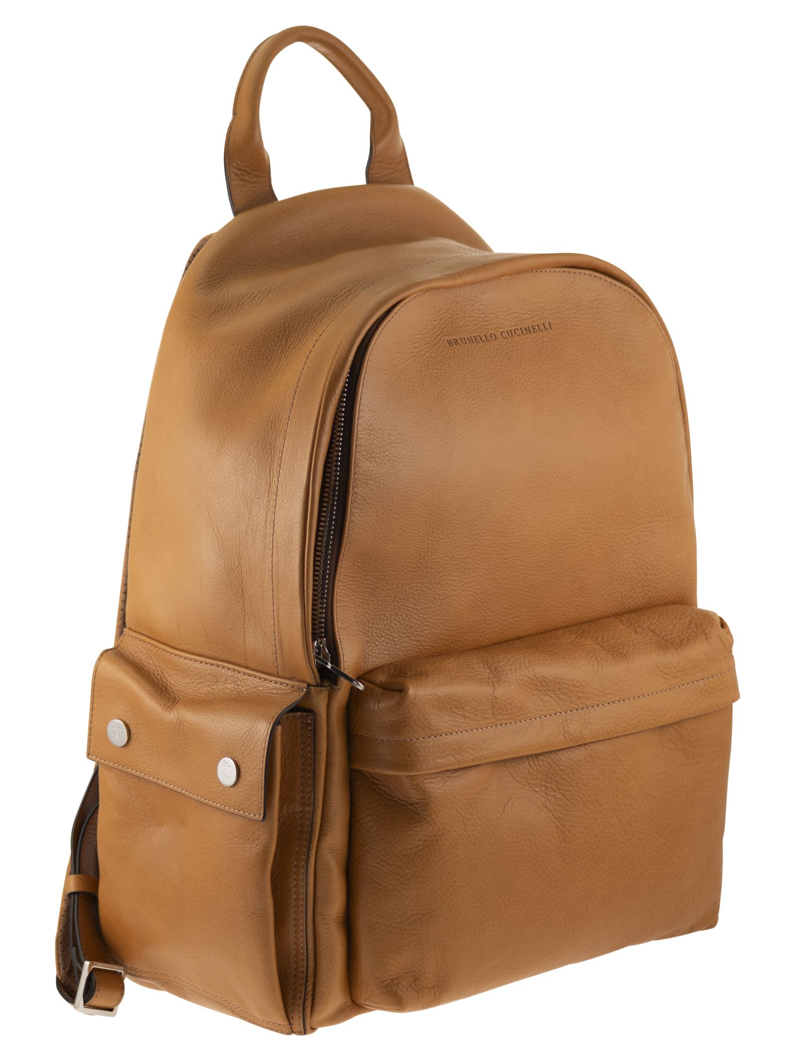 Brunello Cucinelli Men Grained Leather Backpack With Patch Pockets