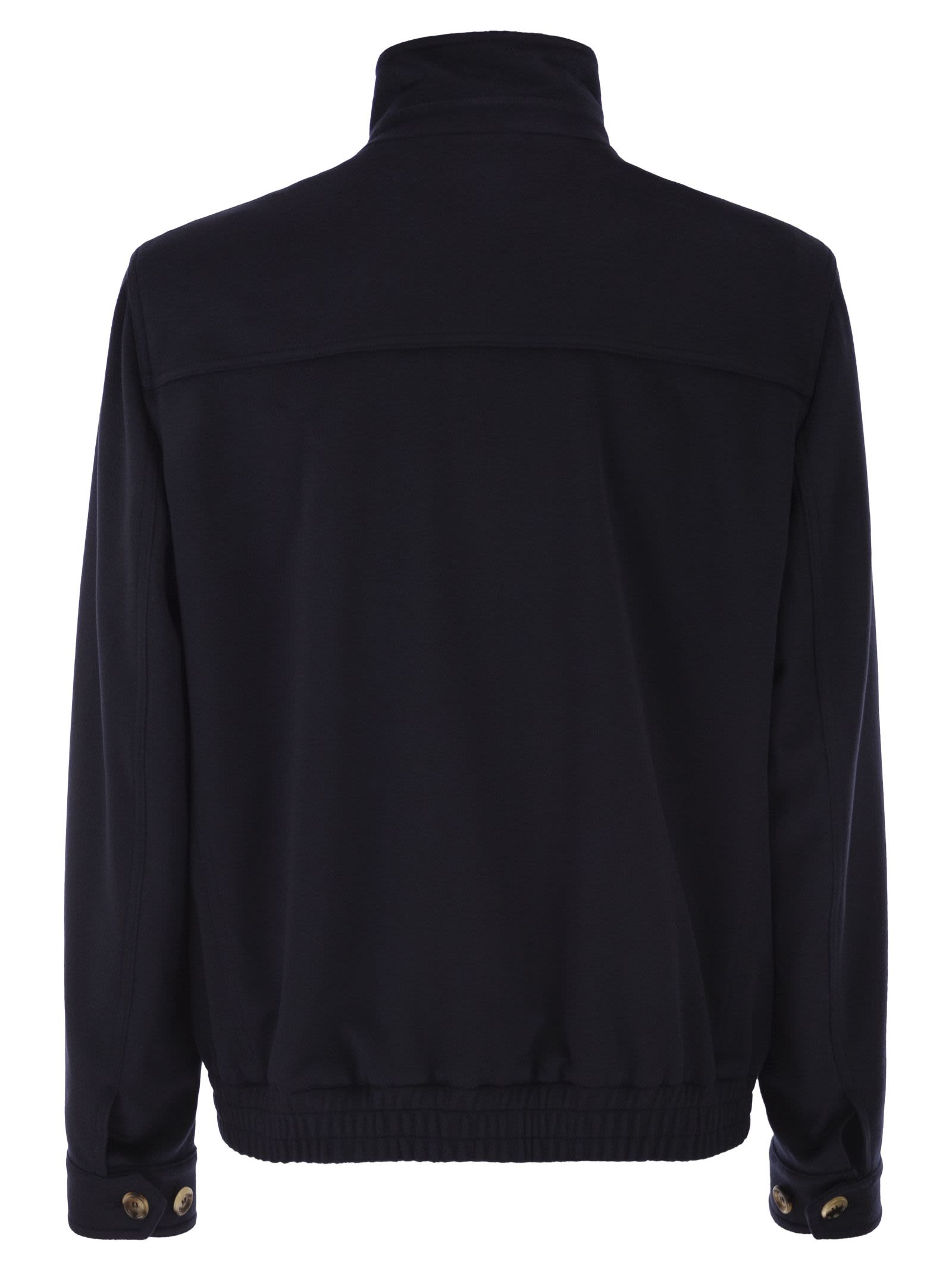 Brunello Cucinelli Men Virgin Wool Bomber Jacket With Stand Collar