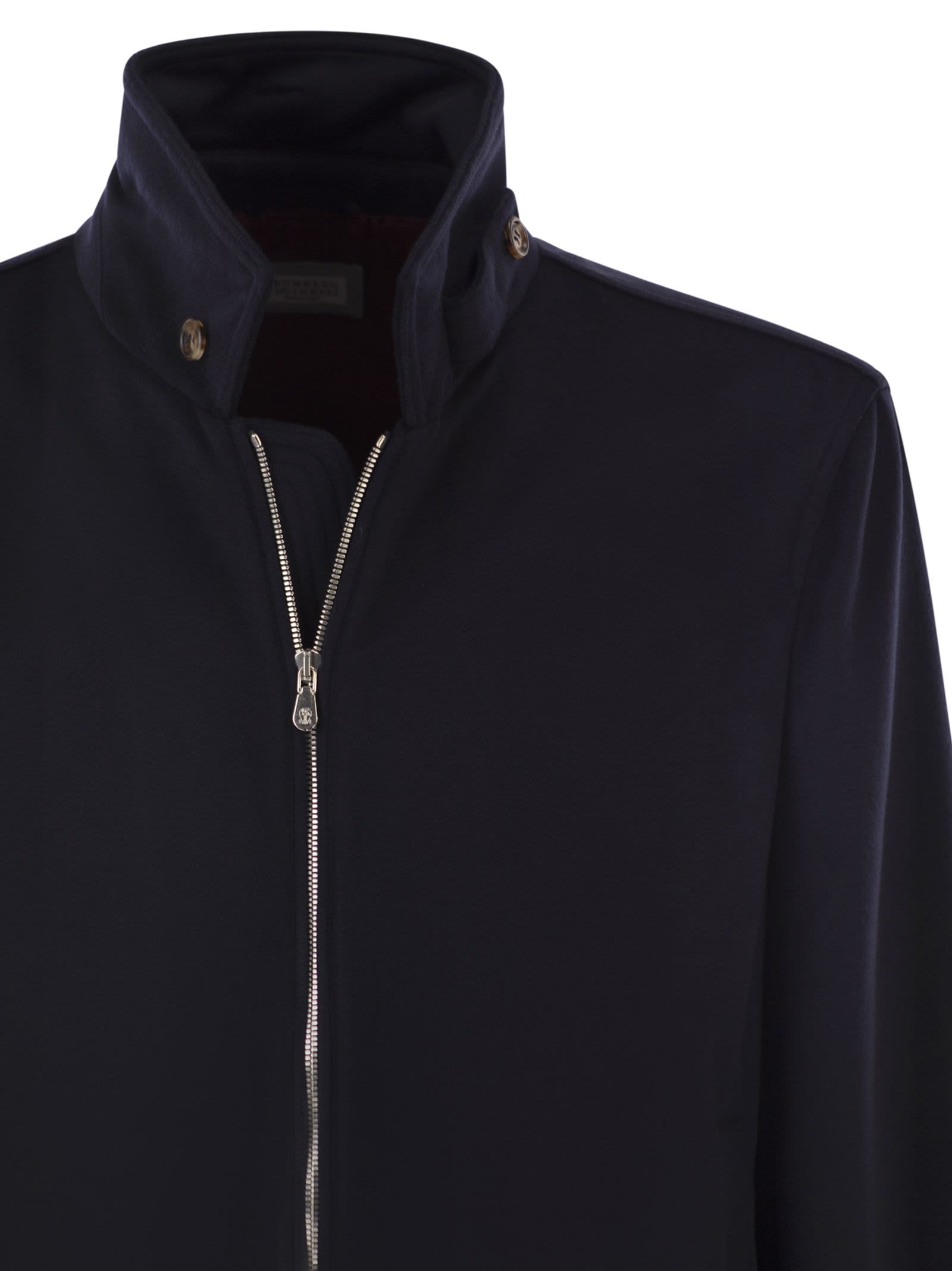 Brunello Cucinelli Men Virgin Wool Bomber Jacket With Stand Collar