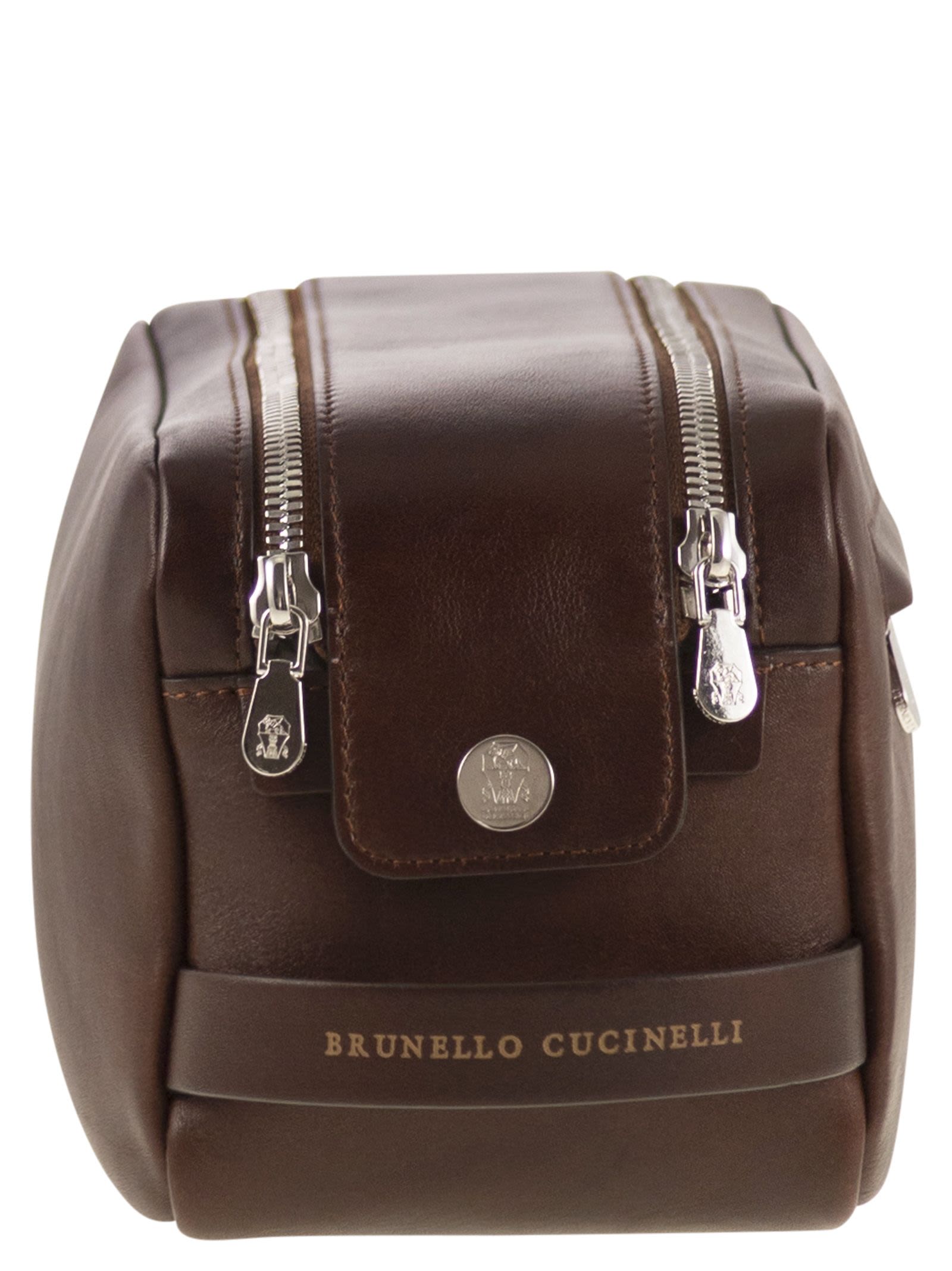 Brunello Cucinelli Men Leather Beauty Case With Double Zip