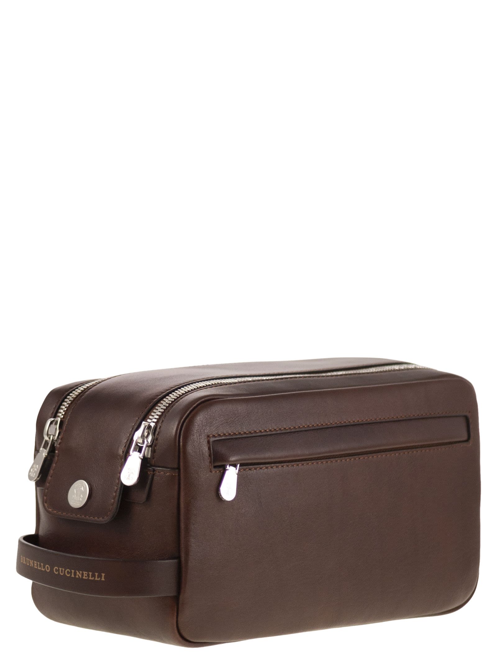 Brunello Cucinelli Men Leather Beauty Case With Double Zip