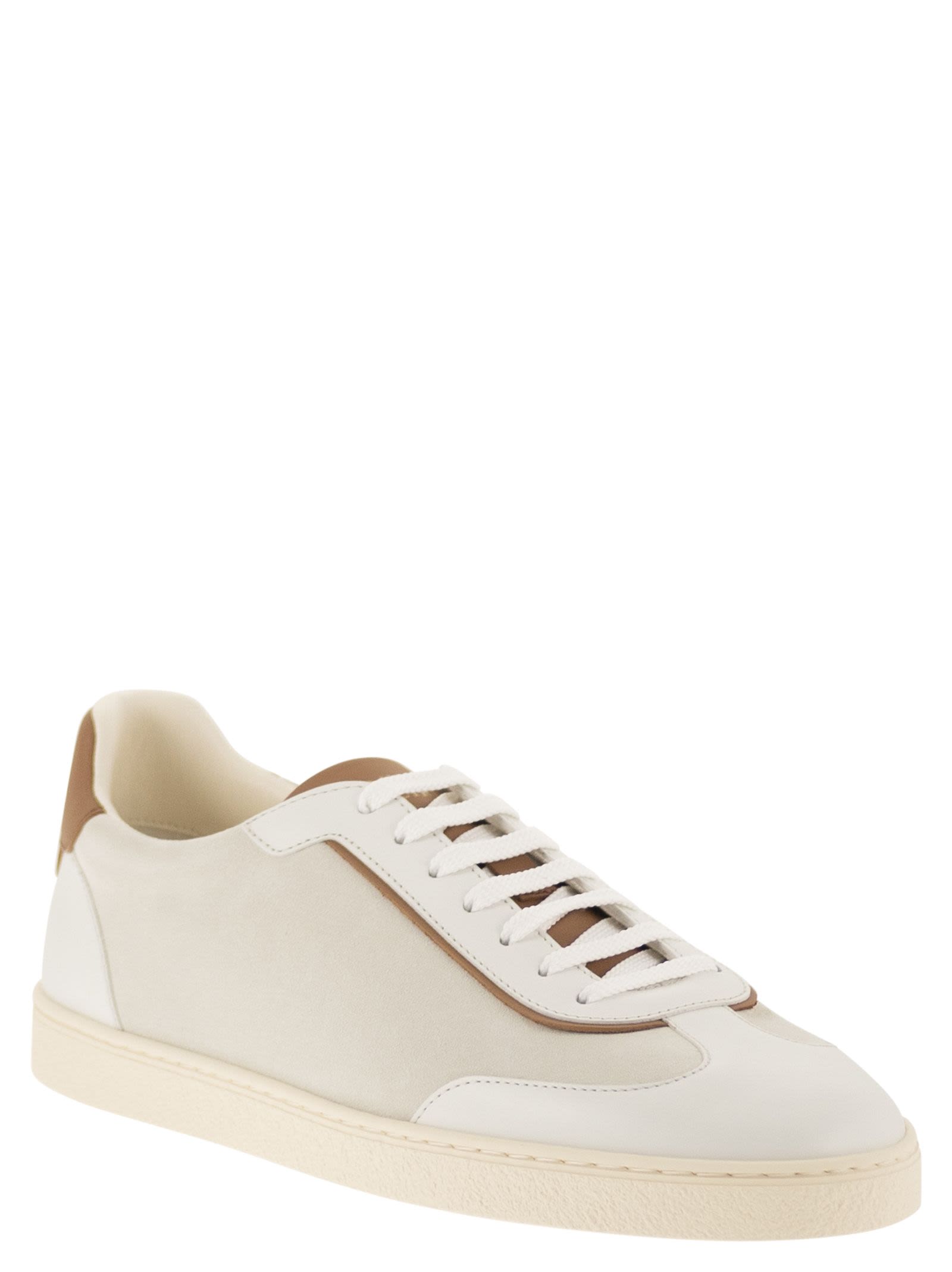 Brunello Cucinelli Men Low-Top Leather And Suede Sneakers With Contrasting Details
