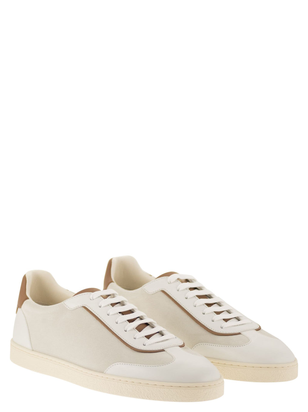 Brunello Cucinelli Men Low-Top Leather And Suede Sneakers With Contrasting Details